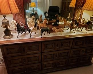 DREXEL DRESSER with LATTICE MIRROR...PLASTIC HORSE COLLECTION