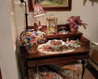 ANTIQUE SPINNET DESK....PROTOCOL TAPESTRY LUGGAGE