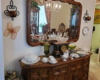 DREXEL CREDENZA & MIRROR....ANTIQUE CLOCK...CHINA