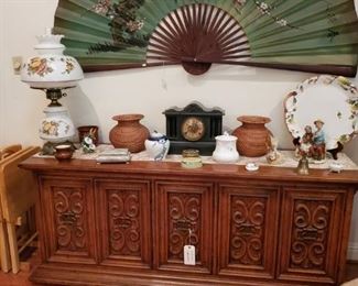 HUGE FAN...DREXEL CREDENZA...LARGE COLONIAL LAMP