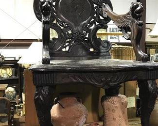 Carved French chair with music box under seat