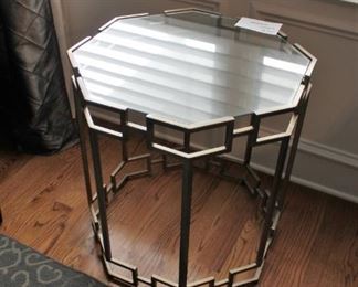 Walter E Smithe hexagonal metal end table w/ glass top