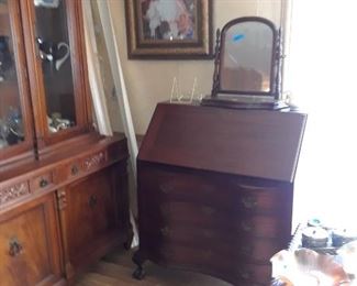 Queen Anne style mahogany desk; gentleman's mirror on top