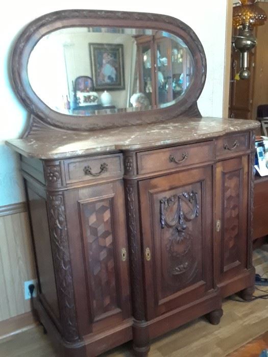 Gorgeous carved front, marble top, French buffet
