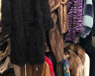 Fun fur coats, leather and feather coats.