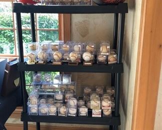 Signed baseballs by Roger Clemens, Mark McGwire, Ken Griffy Jr., 300 wins club, Dave Winfield, Reggie Jackson, Don Larsen, Tony Gwynn, Clayton Kershaw, Whitey Ford, Alex Rodriguez and more.  