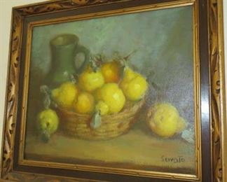 Ruggero Serrato (19-20th century) Fruit Still Life Oil Painting on Canvas, Signed Serrato