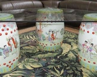 Set of 4 Chinese Famille Rose Garden Seat Stools