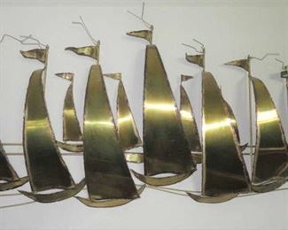 Mid Century Brass Sailboat Wall Art