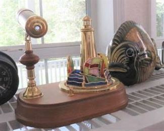 Vintage San Francisco Music Box Stained Glass Lighthouse with Kaleidoscope