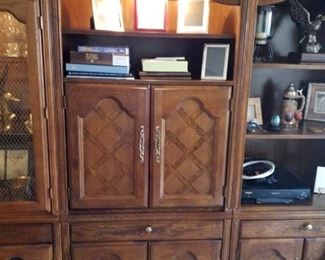 Lenoir House TV cabinet section, includes lower storage drawer & cabinet, and upper lighted shelf section-GREAT CONDITION!!