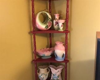 Gorgeous Hull Pottery on Red Painted corner shelf
