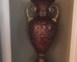 Ornate Vessel Red and Gold 31 inches tall x 14.5 deep and wide $100