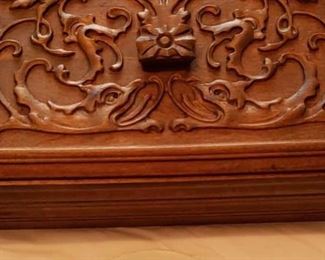 1664 Main Building Bathroom Upstairs Carved wooden box profile