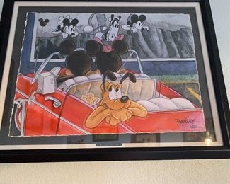 One of a kind water color Disney  “at the drive in” dated 2015