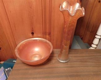Carnival Glass Bowl and Stretch Vase