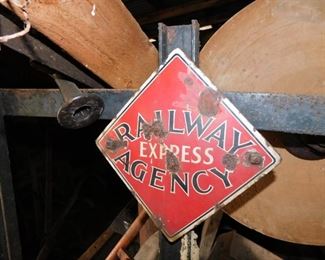 Original Railway Express Agency Railway Baggage Wagon with Small Porcelain Sign