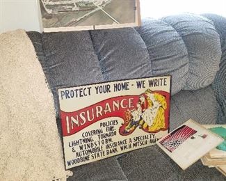 Authentic vintage embossed metal insurance advertising. Get your protection from tornado's!