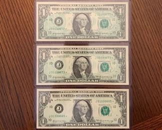 (1969) ERROR Back to Front Offset Printing $1 Bill(s) - SET OF 5 in Sequential Order