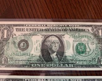 (1969) ERROR Back to Front Offset Printing $1 Bill(s) - SET OF 5 in Sequential Order