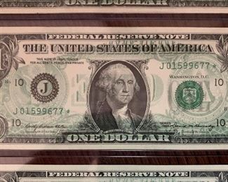 (1969) ERROR Back to Front Offset Printing $1 Bill(s) - SET OF 5 in Sequential Order