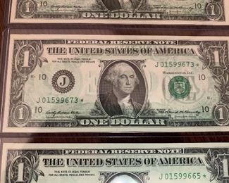 (1969) ERROR Back to Front Offset Printing $1 Bill(s) - SET OF 5 in Sequential Order