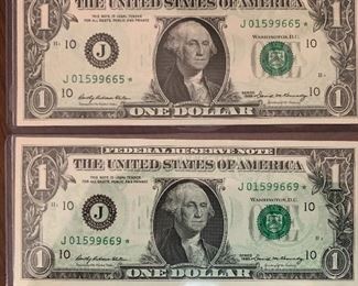(1969) ERROR Back to Front Offset Printing $1 Bill(s) - SET OF 5 in Sequential Order