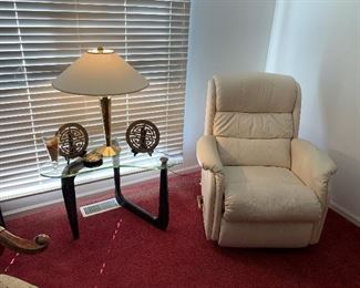 Noguchi Cerused Biomorphic Style Ebonized Side Tables and Coffee Table and LazyBoy Leather Recliner