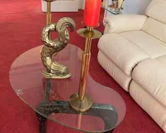 Noguchi Cerused Biomorphic Style Ebonized Side Tables and Coffee Table