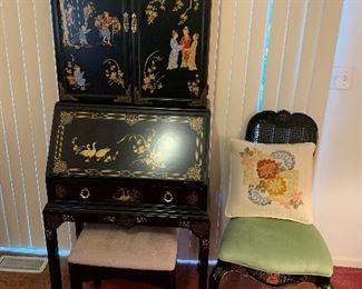 Oriental Themed Secretary Desk by American of Martinsville
