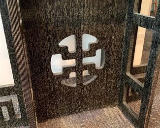 Vintage Ebonized Oriental Themed Glass Topped Table