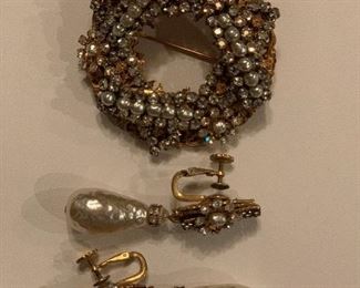 MIRIAM HASKELL Signed Brooch and Earring Set