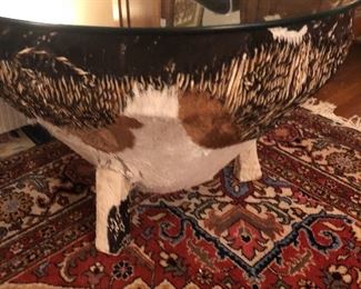 Handmade huge Southwestern cowhide drum made into a coffee table