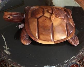 Large wood carved turtle