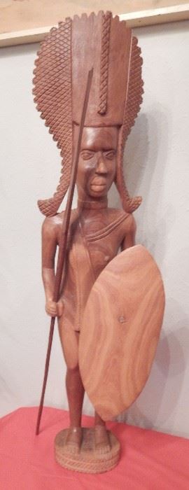 Hand-carved African warrior - 24" tall