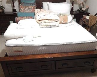 Queen-size platform bed with two drawers, and Sealy PosturePedic mattress