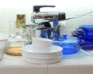 Corning Ware, Pyrex, blue Anchor Hocking, Sunbeam MixMaster