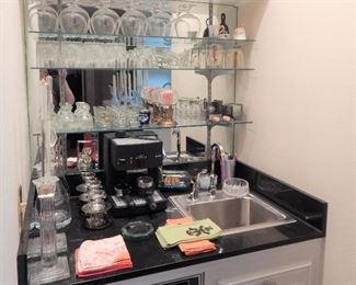 Barware, Krups expresso machine, espresso cups and saucers, and more