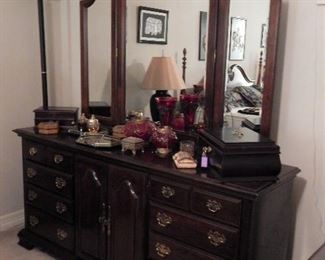 Matching cherry wood dresser and mirror