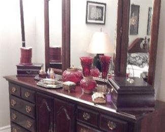 Cherry wood dresser with mirror