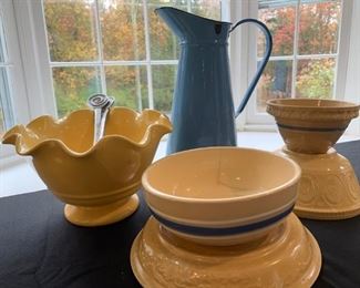 Antique Yellow Ware Collection Enamel Pitchers