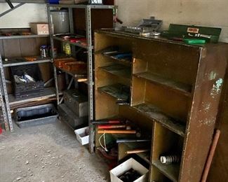 WOOD AND METAL STORAGE SHELVES