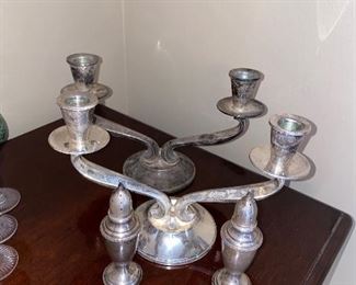 STERLING SILVER CANDLE HOLDERS AND SALT & PEPPER SHAKERS