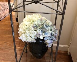 Iron Plant Stand with Glass Top And Shelf