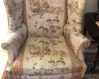 Wing Back Chair (set of 2) with Asian Bird Upholstery 