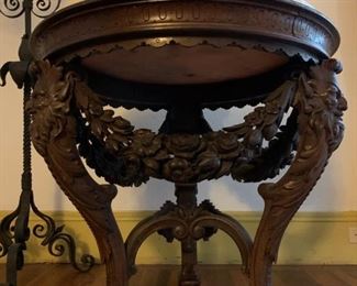 Figural Carved Marble Top Table