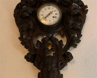 American Rococo Carved Wall Clock, Attributed to Geo. J Henkels / Paris and Philadelphia