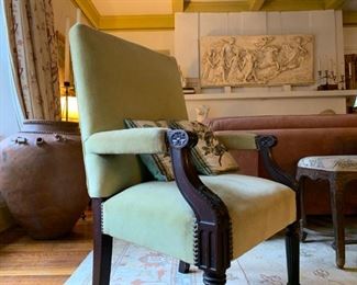 Carved Frame Armchair with Nail Head Detail, Plaster Cast After Guido Reni, Aurora