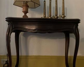 Flip Top Card Table, Marble Lamp, Brass Fire Nozzle, Henry K Barnes, Boston
