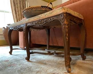 Carved Leg Upholstered Bench